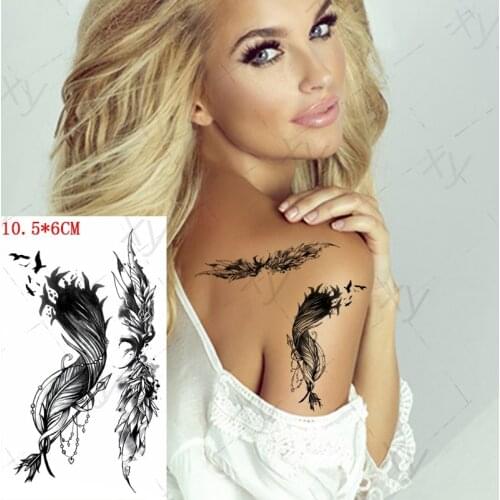 Waterproof Temporary Tattoo Stickers Black Feather Wing Arrow Flying Bird Tattoo Children Body Art Fake Tattoos for Men Women