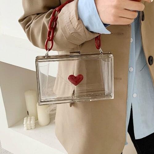Women bag 2020 new Acrylic Korean Box Hard Shoulder Bags handbag Chains Lady Hasp transparent love mini bag evening bags