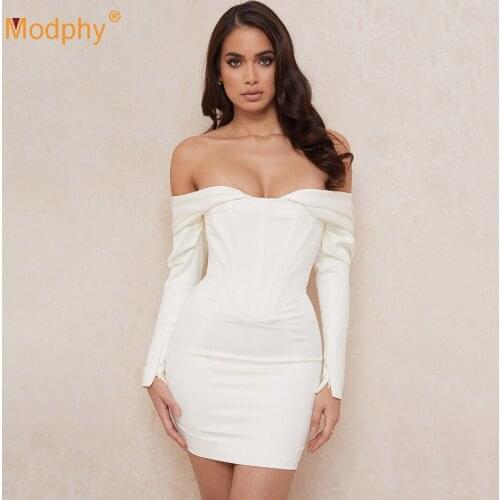 2021 Spring Womens Sexy Strapless Long Sleeve Striped Patchwork White Bandage Dress Bodycon Club Evening Party Dress Vestidos