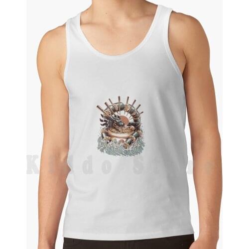 Dragon Dinosaur Head Sushi Japan Flow tank tops vest 100% Cotton Japan Food Traditionnal Tokyo Kyoto