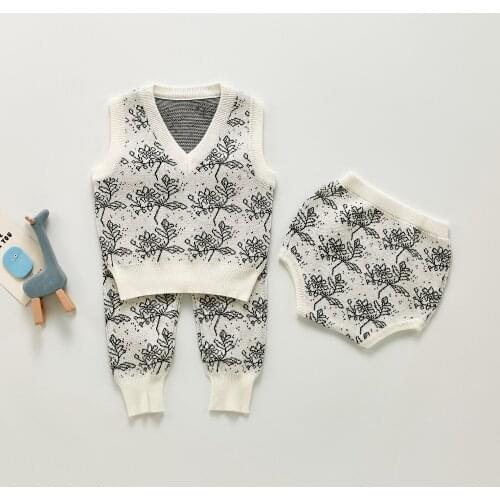 Spring Fall Winter Toddler Baby Soft Warm Knit Cotton Vest Tops +Children Boy Girl Fashion Bloomers Trousers Kids Outfit Sets