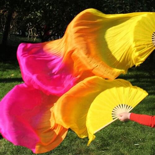 2018 female high quality Chinese 1 Pair of belly dancing fans cheap hot sale pure red silk veils dance fans