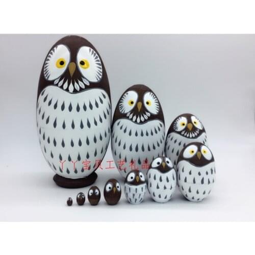 10pcs/Set Owl Egg Type Pattern Russian Matryoshka Dolls Wood Nesting Toy Gift