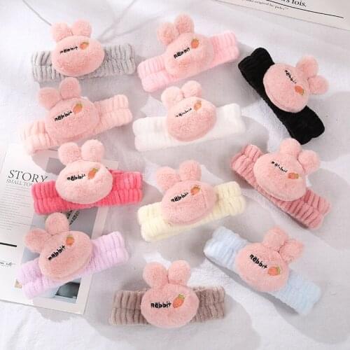 2021 New Three-dimensional Plush Bunny Ears Headband Womens Face Wash Makeup Pure Color Coral Velvet Headdress Hair accessories