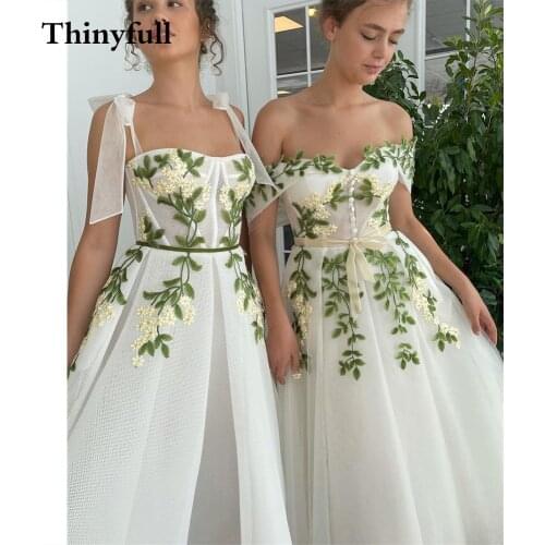 Thinyfull 3 Pcs Short A Line Boho Wedding Dresses 2021 Lace Leaves Sleeveless Appliques Princess Beach A-Line Bride Dress Robes