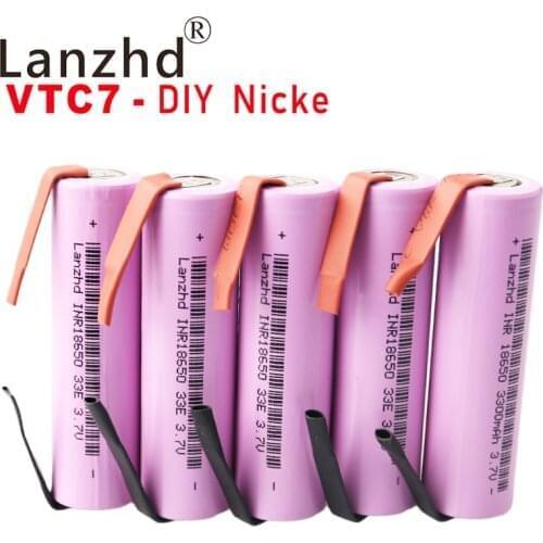 5pcs 18650 Rechargeable battery lithium Li ion 3.7v batteries 18650 33E 3300mAh VTC7 +DIY Nickel For Flashlight