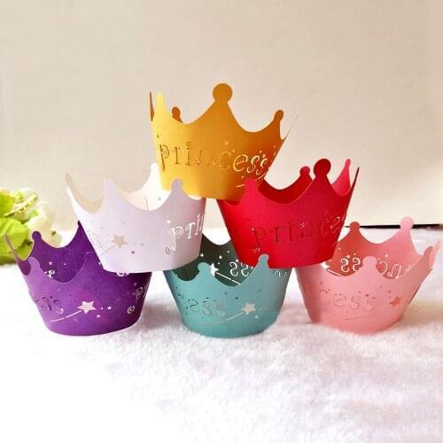 New 50 Pcs Cupcake Wrappers Artistic Bake Cake Paper Cups Princess Crown Laser Cut Baking Muffin Case Trays For Wedding Party
