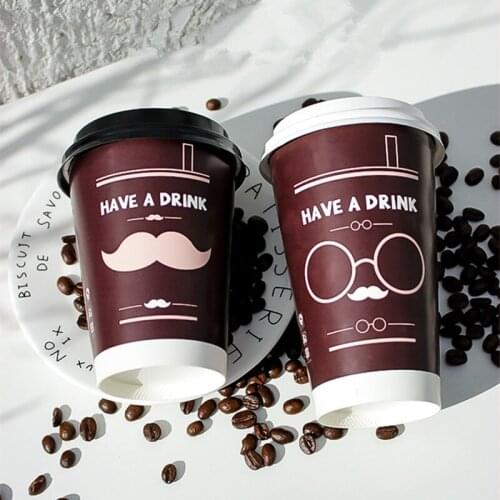 50pcs High quality disposable cup 400ml 500ml party favors creative drinking paper cups takeaway coffee cup packaging with lid