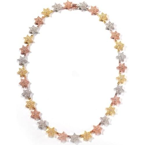 AAA Cubic Zirconia Stars Link Chain Women Men Luxury Gold Color Bling Iced Out CZ Hip Hop Rapper Chokers Necklaces Male Jewelry