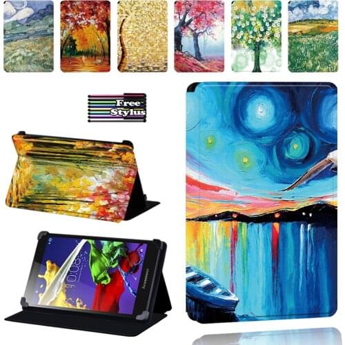 Print Pattern Tablet Cover Case for Lenovo Tab 2 A7 / A8 / A10-70 / Tab 3 / Tab 4 Tablet Foldable Protective Case + Stylus