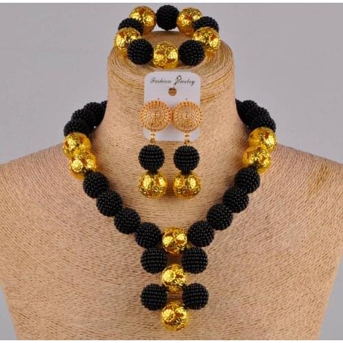 Black costume necklace african set simulated pearl nigerian traditional wedding set african beads jewelry set ZZ05