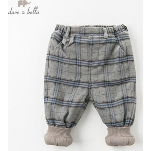 DB12318 dave bella winter unisex pants baby fashion plaid padded trousers children high quality trousers
