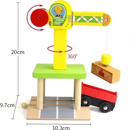 EDWONE 4 Column Wood Crane Magnetic Train Beech Wooden Railway Train Track Accessories fit for Wooden Biro Tracks