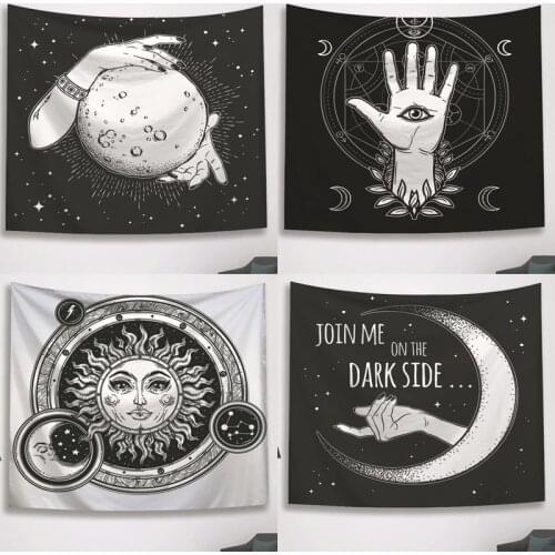 Sun Moon Tapestry Black Witchcraft Hippie Tapestry Wall Hanging Ancient Hand Wall Tapestries Wall Carpets Psychedelic Tapestry
