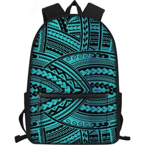 Canvas School Bags Fashion Polynesian Traditional Tribal Pattern Waterproof Schoolbag Bookbag Students Large Satchel