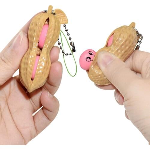 Fidget Toys Peanut Stress Relief Keychain Bag Purse Pendant The New Squeeze Peanuts Squeezing Relieve Boredom Toy For Kid Adult