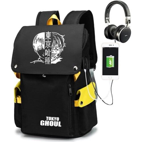 Kaneki Ken Tokyo Ghoul USB Port Backpack Student School Bags Satchel Laptop Rucksack Teenager Travel Knapsack Gift Mochila