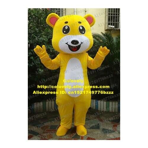 Lively Yellow Cute Bear Mascot Costume With Yellow Skin White Round Tummy Black Nose Fat Face Smile Thin Arms No.4523 FS