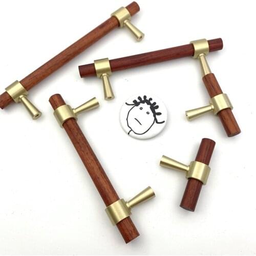 LCH Nordic Style Combinant of Brass and Honghua Pear Wood Hook Towel Holder Cupboard Door Pull Handle Color Adjustable Knob