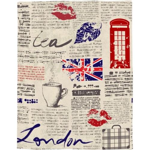 London Newspaper Throw Blanket Portable Soft Bedspread Microfiber Flannel Blankets for Beds