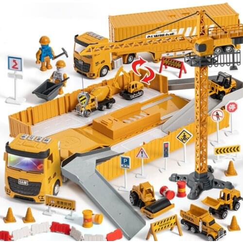 Simulation Alloy Car Model Engineering Excavator Set Crane Transporter Childrens Toys Alloy Container Engineering Vehicle