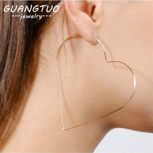 Fashion Big Hollow Heart Shaped Hoop Earrings For Women Personality Exaggerated Female Brincos Nice Jewelry Gift Wholesale EB543