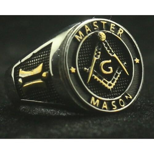 Mens Boys 316L Stainless Steel Cool Golden Master Mason Star Cool Newest Ring