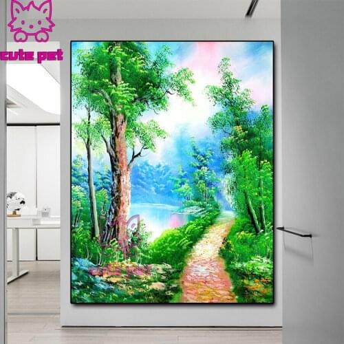 Full Drill 5d diamond painting set Spring trees landscape oil painting rhinestones embroidery diamond mosaic cross stitch decor