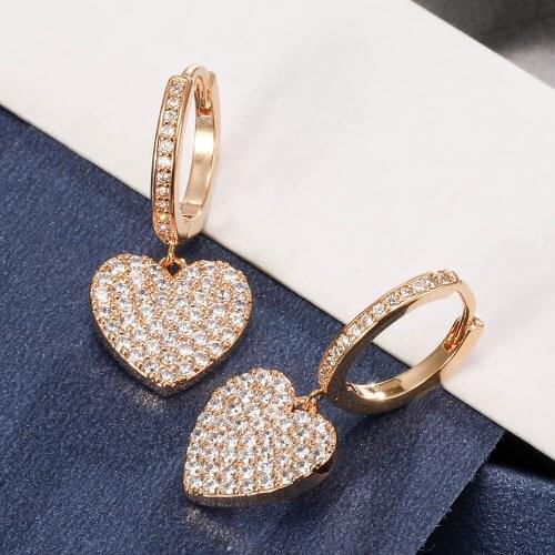 New High Quality Heart Earrings Gold Color Trendy Love Charm Fashion Jewelry CZ Hoop Earring Cute Gifts For Women Accessories