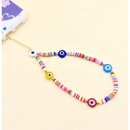 Evil eye Beaded Anti-lost Phone Charm Chain Soft Ceramic Lanyard Strap Mobile for Girls Phone Choker Keys