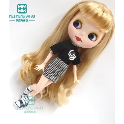 1pcs Blyth Doll Clothes Black T-shirt, plaid skirt for Blyth , Azone OB24 OB23 1/6 doll accessories
