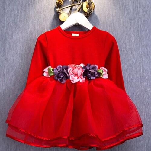 Girls Dress 2019 New Summer Girls Dress Waistbaby Girls Flower Baby Fashion Cotton Long-sleeved Dress