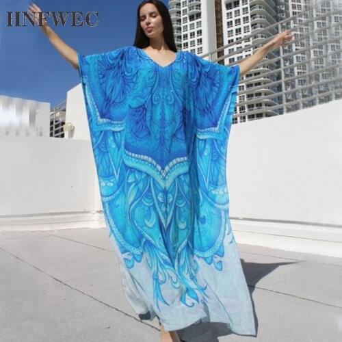 Europe Long Dress Women Summer New Fashion Beach Dress Female V Neck Print Sunscreen Women Clothing U806