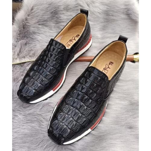 Authentic Real True Crocodile Belly Skin Mens Casual Walking Flats Genuine Exotic Alligator Leather Male Slip-on Sneakers Shoes