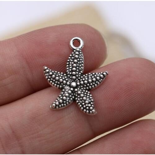 5PCS Silver Plated Starfish Charm Pendant for Jewelry Making Necklace Earrings Bracelet Accessories DIY Craft 23x19mm