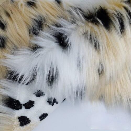 Luxury Long Pile Faux Fur Fabric Leopard Pattern Jacquard Two-color Clothing Shoe Material Toy DIY Shaggy DIY Fur Fabric 1 Yard