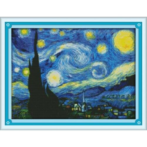 Counted Cross Stitch The Starry Night of Van Gogh Embroidery Needlework Kits Stamped 11CT 14CT Printed Fabric Thread Home Decor