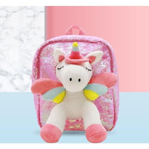 Unicorn Student School Backpack Girl Cartoon Mini Fur Schoolbag Kidergarten Doll Plush Bag Toy Doll Backpack Children Gift
