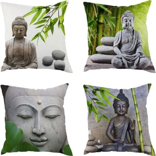 Buddha Statue Bamboo Peach Skin Single-sided Home Decoration Sofa Decorative Cushion Pillowcase Restaurant Bedroom Pillowcase