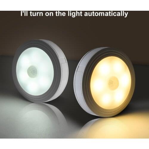 6 LEDs Motion Sensor LED Night Light Wall Mounted Warm/White Light Wall Light 120° Sensor Range Automatic Turn On Cabinet Lamp