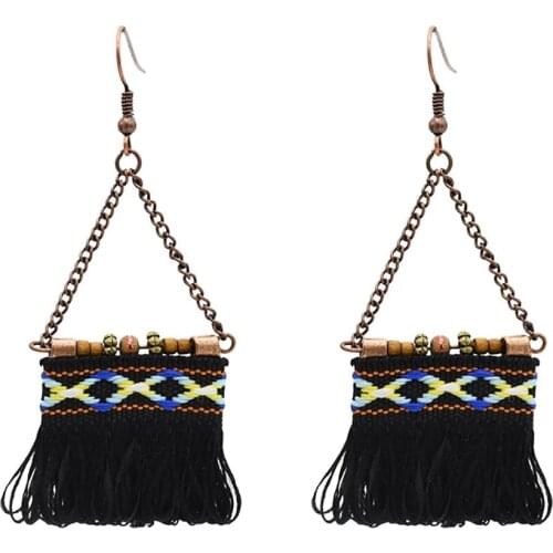 Thailand Bohemian Vintage Tibetan Tassels Earrings Tribal Earrings Handmade Embroidery Blue Yellow Flower Long Hanging Earring