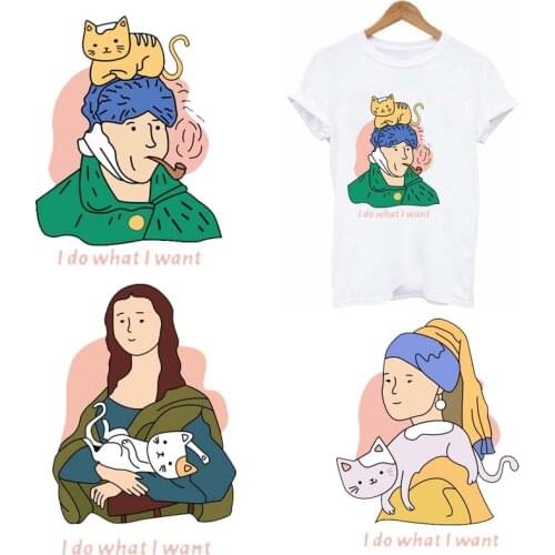 Beautiful Girls Thermals Stickers Diy Cartoon Cat Heat Transfer For Clothes Iron On Transfers For Clothing Appliques For T-shirt