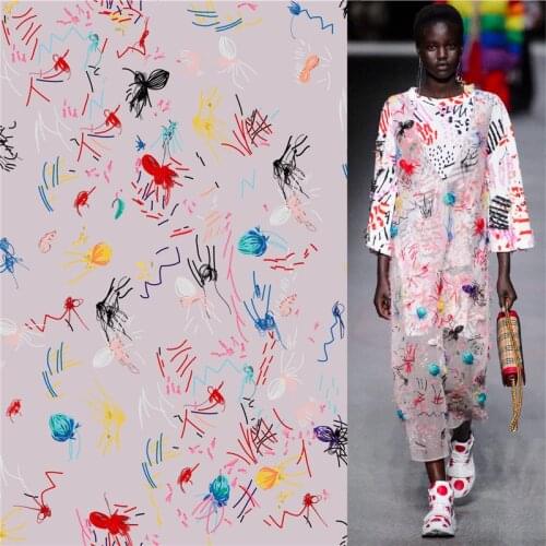 Italian brand logo printed polyester fabric cloth custom 145 cm width soft shirt womens children sewing fabric for dress yard