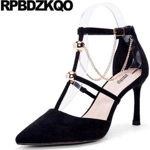 Party Super 4 34 Small Size Scarpin European Prom Shoes 2017 Black Ankle Strap Pointed Toe T Women 33 Pumps Buckle Evening