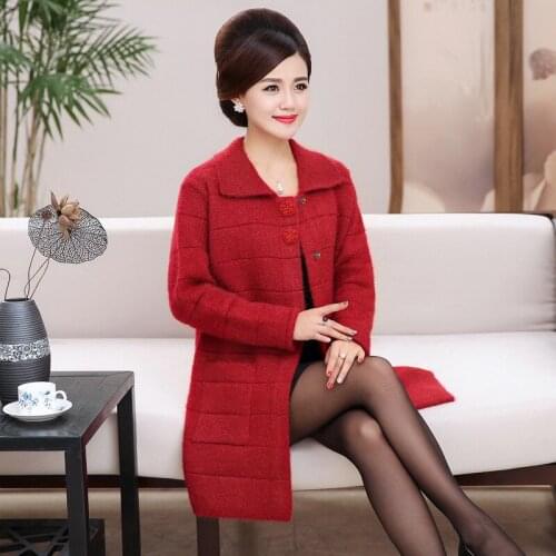 Knitted Cardigan Sweater Coat Fall Winter New Middle Age Mother 4XL Plus Size Women Thick Knitwear Shirt Solid Long Top