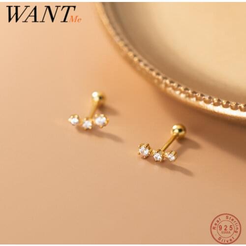 WANTME 925 Sterling Silver Minimalism Charm Zircon Geometric Bead Stud Earrings for Women Fashion Korean Teen Party Jewelry Gift