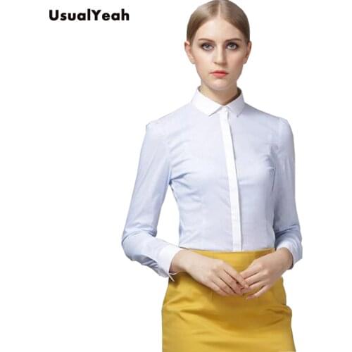 New Women Body Shirt Blouse Slim Fit Striped Turn-down Collar Formal Long Sleeve Office Blouses For Work Wear SY0285 S-XXL