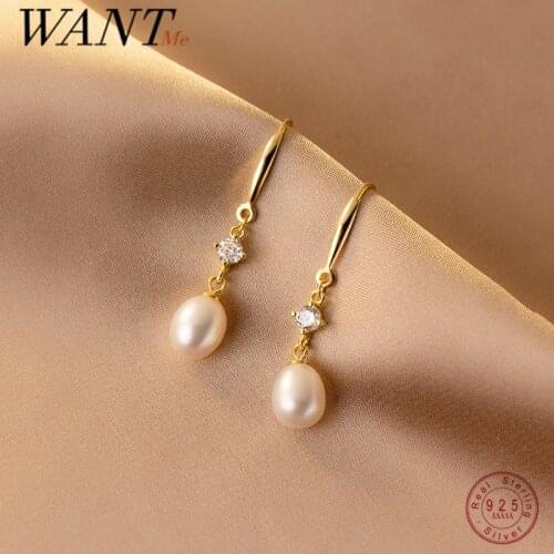 WANTME 925 Sterling Silver Elegant Fashion Natural Baroque Pearl Pendant Earrings Women Charming Wedding Anniversary Jewelry