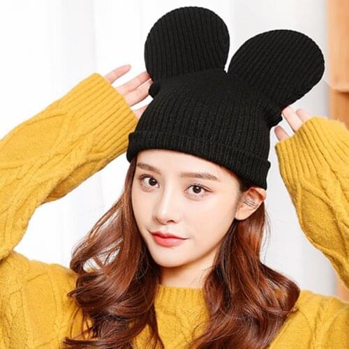 Winter New Harajuku Mickey Stereo Ear Woolen Cap Mouse Warm Beanie Knitted Hat Fashion Women