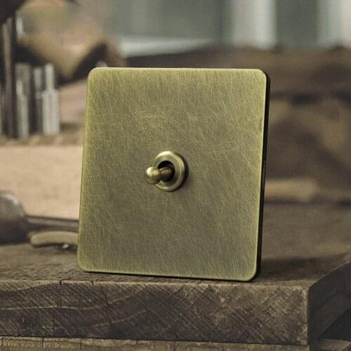 1-4 Gang 2 Way Vintage Toggle Switch Featured Personality Green Bronze Wall Light Switch Stainless Steel Panel Brass Lever